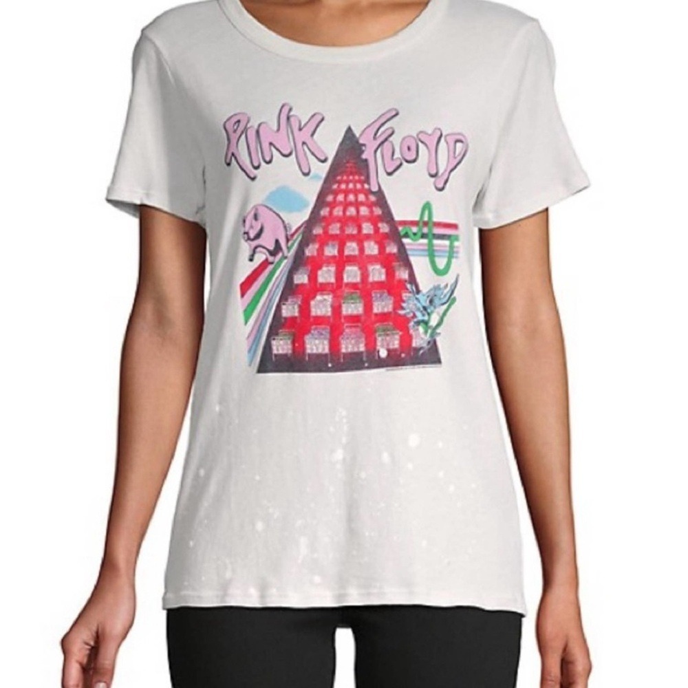 NWT Chaser Pink Floyd Paint Splatter Graphic T‎ Shirt Off White Womens Size S